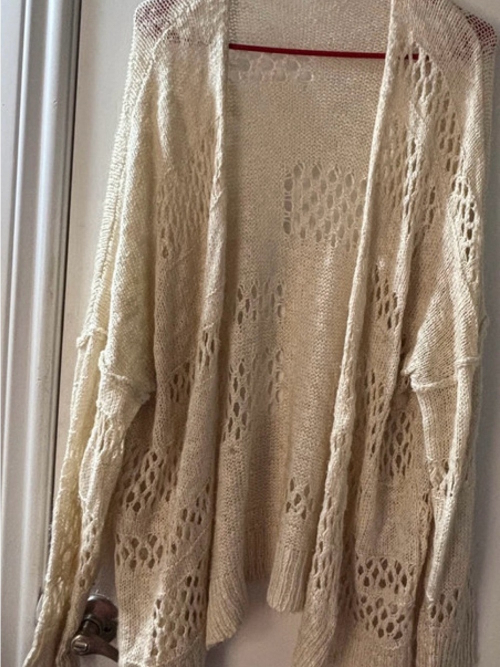 Women's Cream Open-Knit Cardigan Sweater
